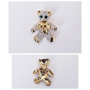 Pave Crystal Teddy Gold Tone Brooch with Dangling Heart